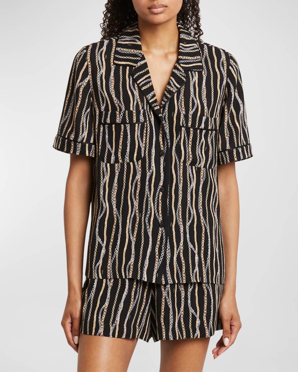Chain-Print Silk Camp Shirt